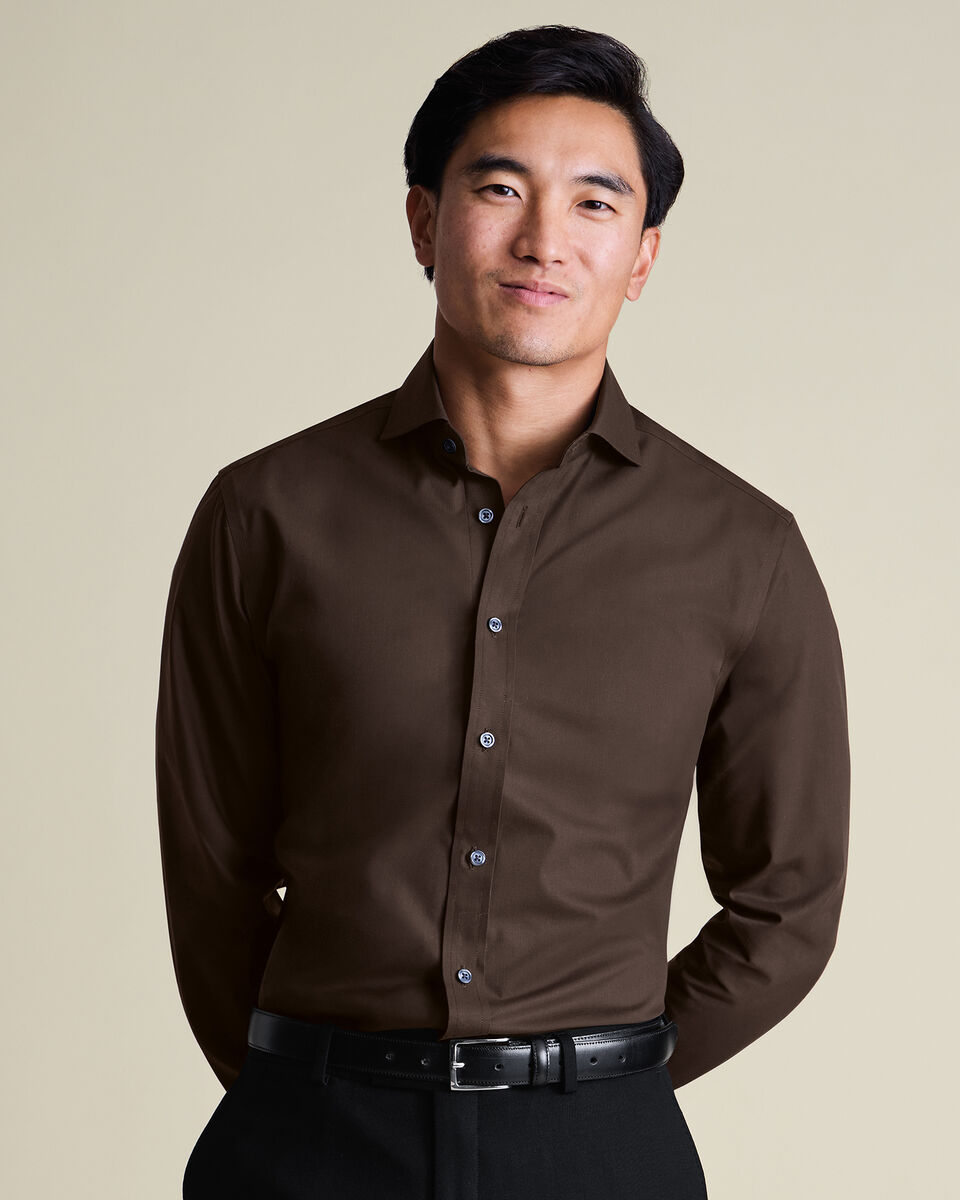 Non-Iron Stretch Poplin Shirt - Chocolate Secondary image