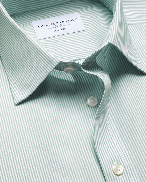 Non-Iron Stretch Poplin Bengal Stripe Shirt – Mid Green