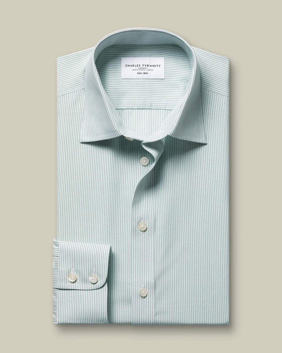 Non-Iron Stretch Poplin Bengal Stripe Shirt – Mid Green