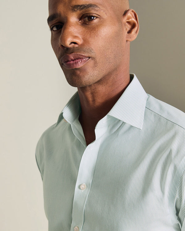 Non-Iron Stretch Poplin Bengal Stripe Shirt – Mid Green