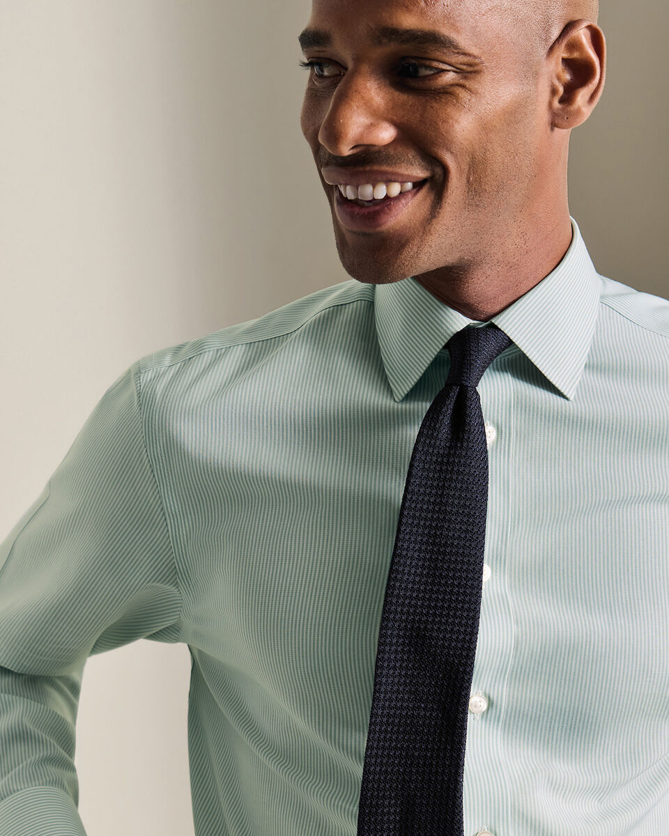 Non-Iron Stretch Poplin Bengal Stripe Shirt – Mid Green