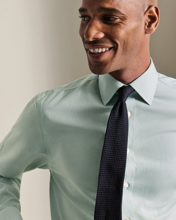 Non-Iron Stretch Poplin Bengal Stripe Shirt – Mid Green