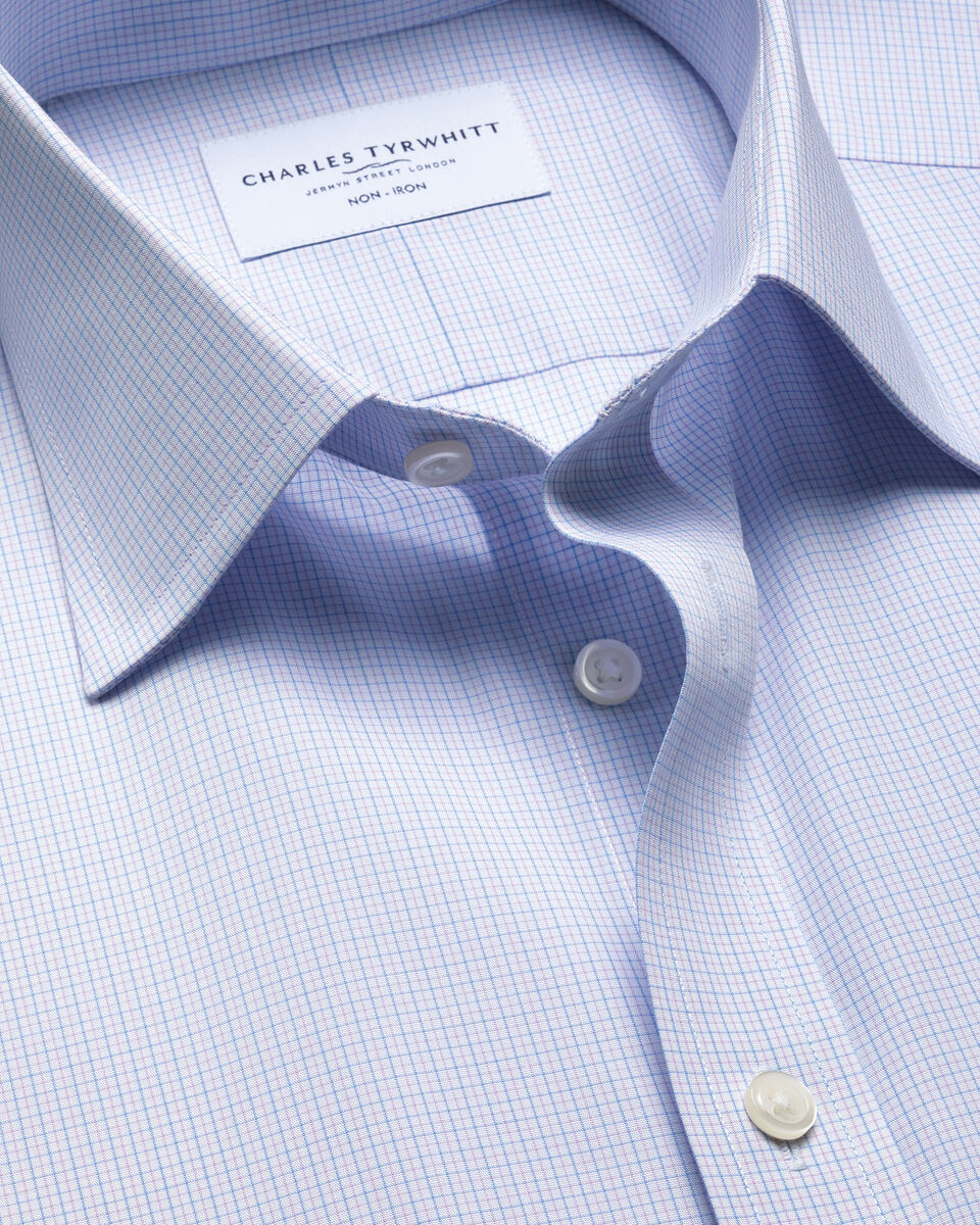 Non-Iron Stretch Poplin Check Shirt – Lilac & Sky Blue