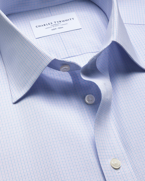 Non-Iron Stretch Poplin Check Shirt – Lilac & Sky Blue
