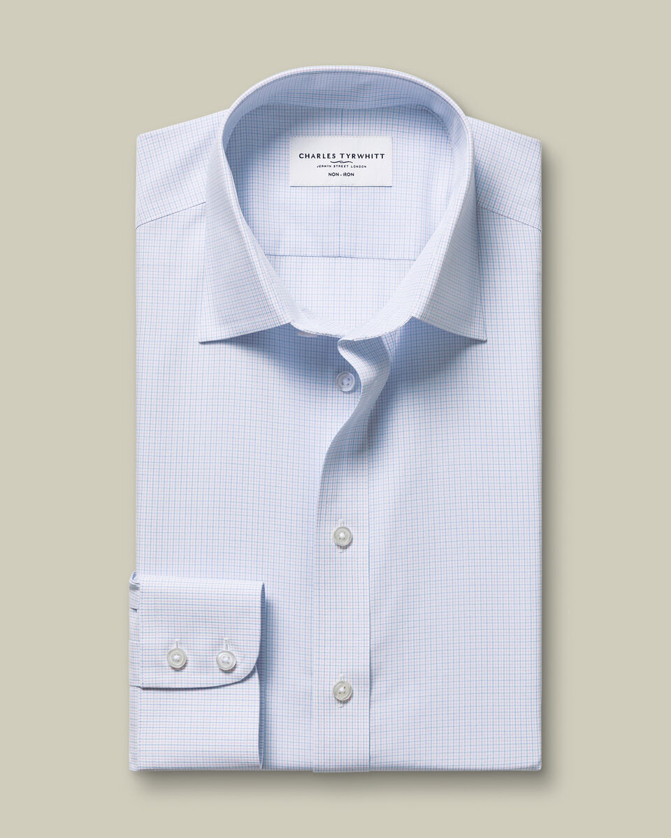 Non-Iron Stretch Poplin Check Shirt – Lilac & Sky Blue
