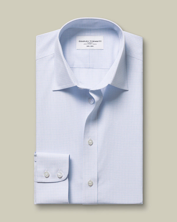 Non-Iron Stretch Poplin Check Shirt – Lilac & Sky Blue