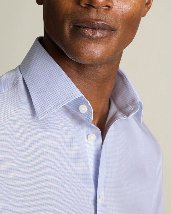 Non-Iron Stretch Poplin Check Shirt – Lilac & Sky Blue