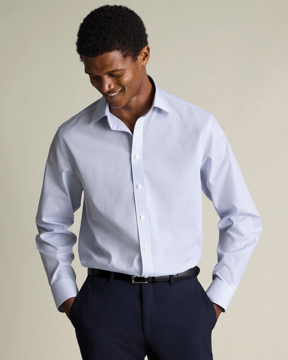 Non-Iron Stretch Poplin Check Shirt – Lilac & Sky Blue Secondary image