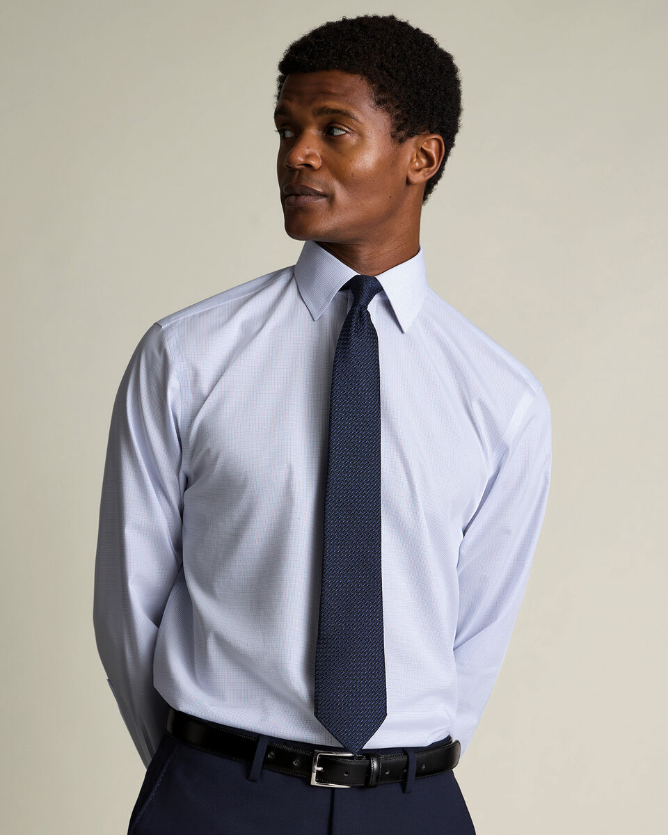 Non-Iron Stretch Poplin Check Shirt – Lilac & Sky Blue