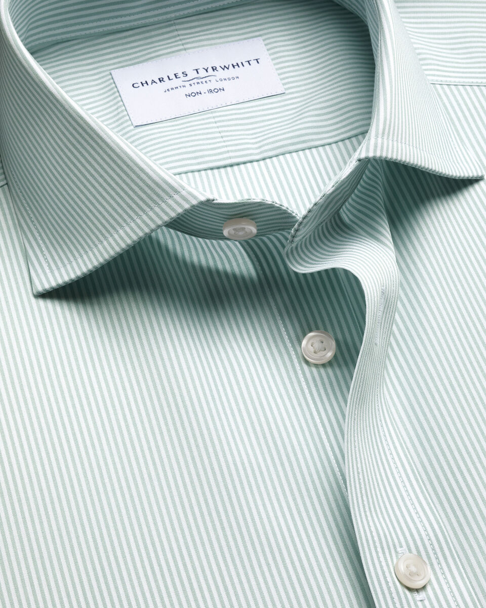 Non-Iron Stretch Poplin Bengal Stripe Shirt – Mid Green Main image