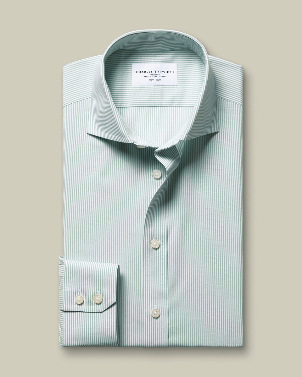 Non-Iron Stretch Poplin Bengal Stripe Shirt – Mid Green