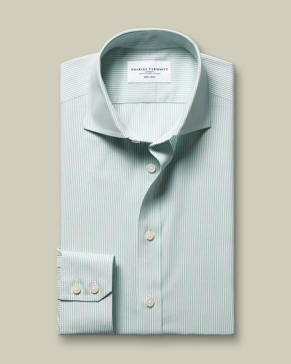 Non-Iron Stretch Poplin Bengal Stripe Shirt – Mid Green
