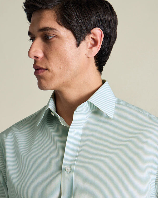 Non-Iron Stretch Poplin Bengal Stripe Shirt – Mid Green