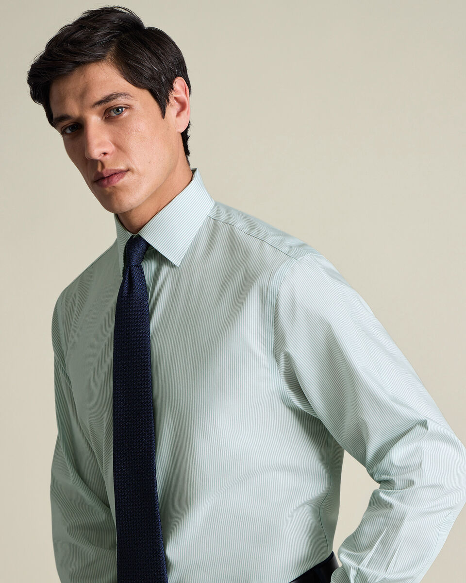 Non-Iron Stretch Poplin Bengal Stripe Shirt – Mid Green