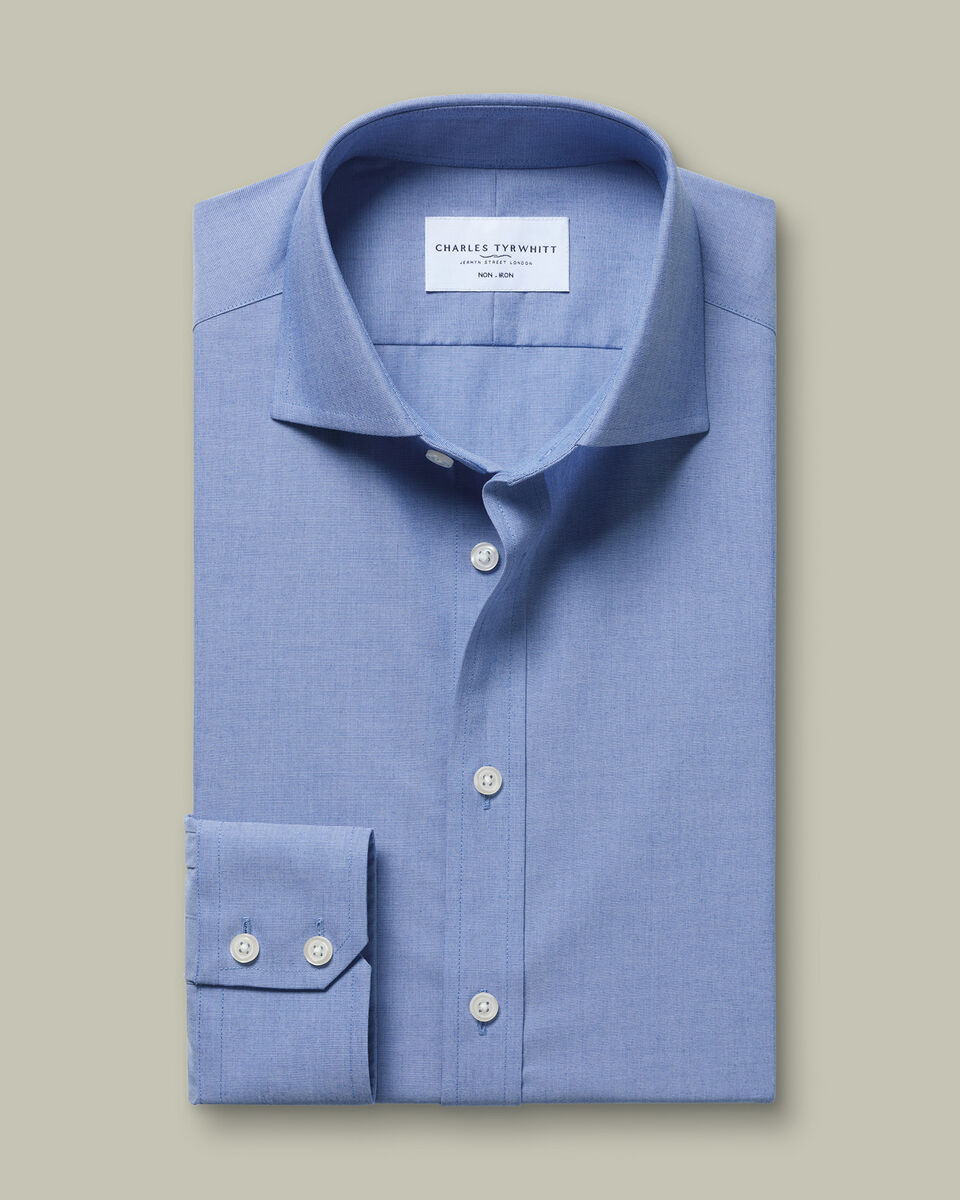 Non-Iron Stretch Poplin Shirt – Mid Blue