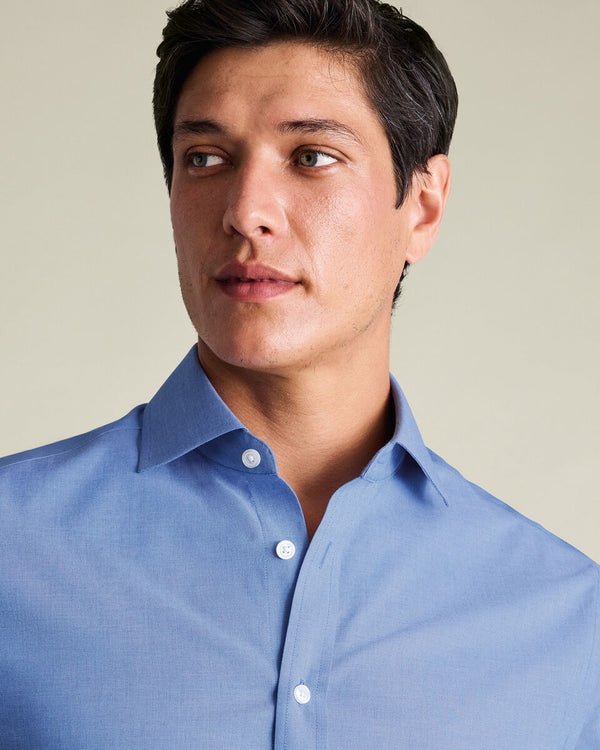 Non-Iron Stretch Poplin Shirt – Mid Blue