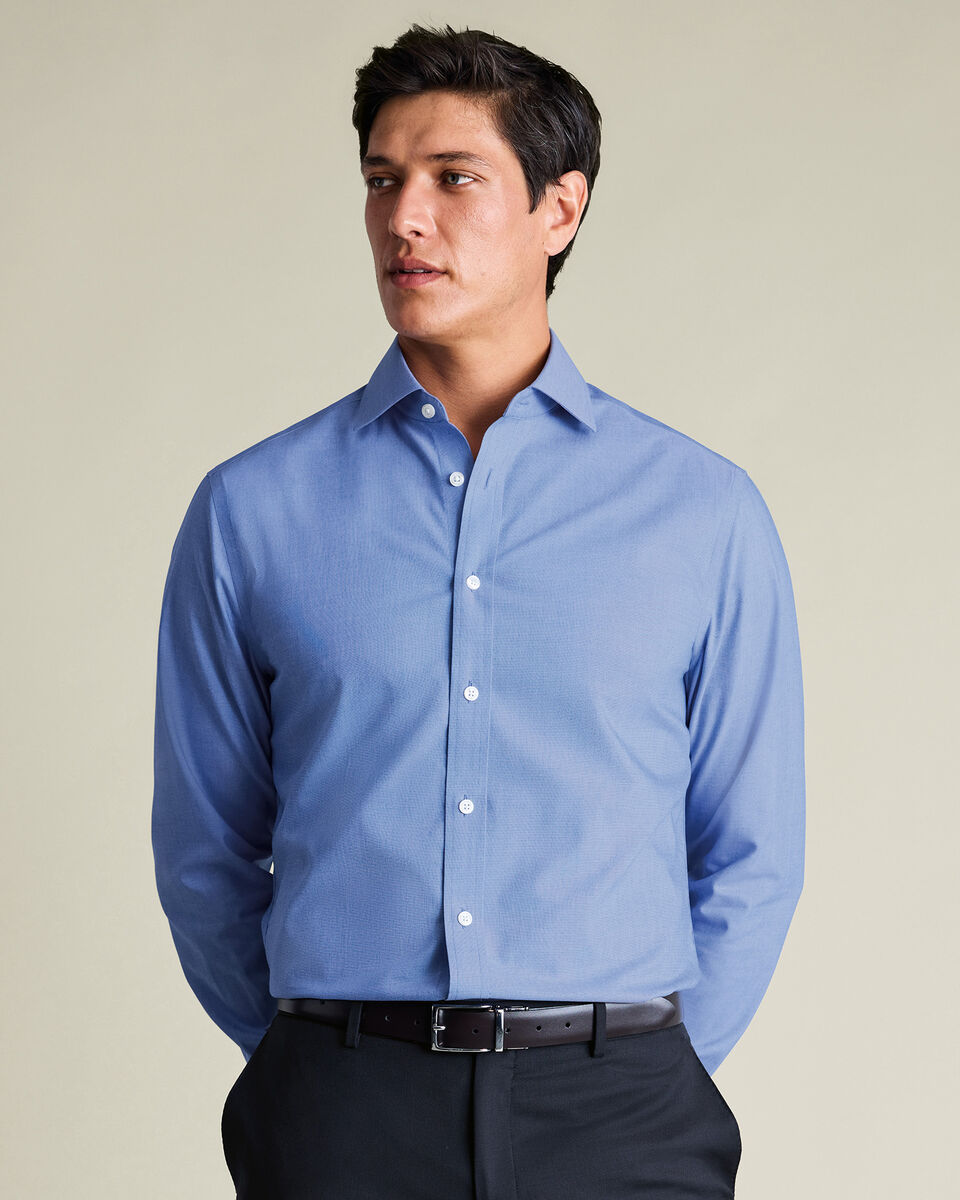 Non-Iron Stretch Poplin Shirt – Mid Blue