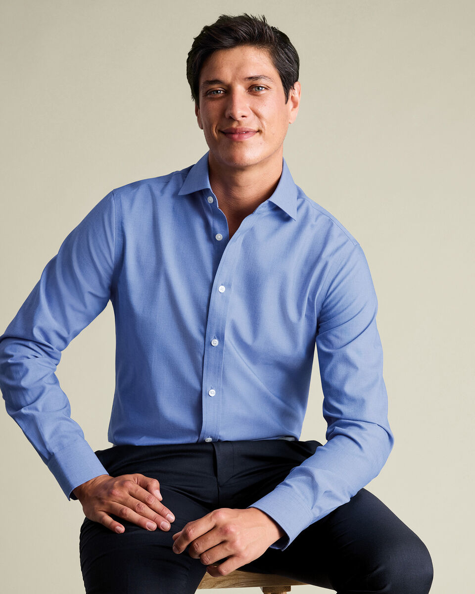 Non-Iron Stretch Poplin Shirt – Mid Blue