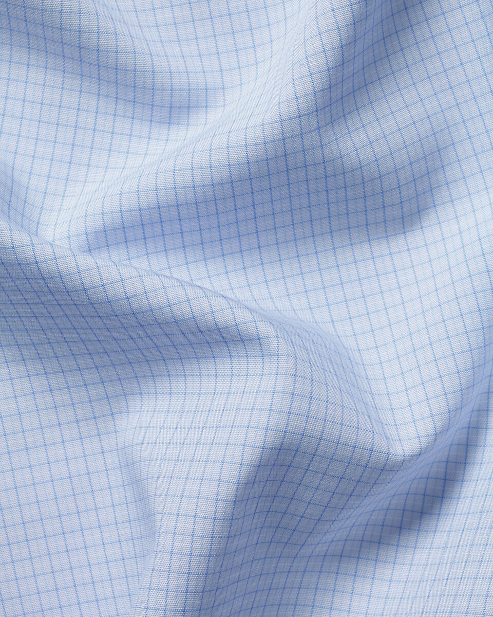 Non-Iron Poplin Grid Check Shirt - Mid Blue
