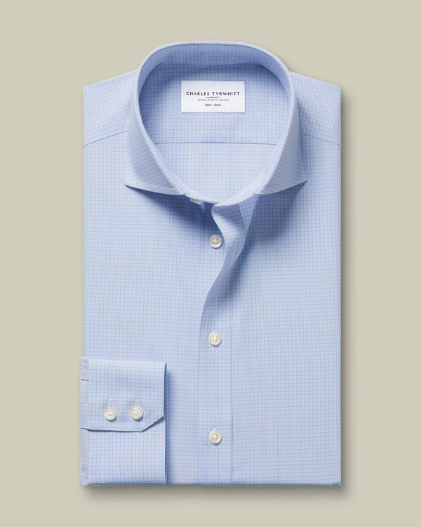 Non-Iron Poplin Grid Check Shirt - Mid Blue