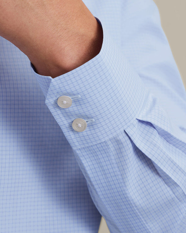 Non-Iron Poplin Grid Check Shirt - Mid Blue