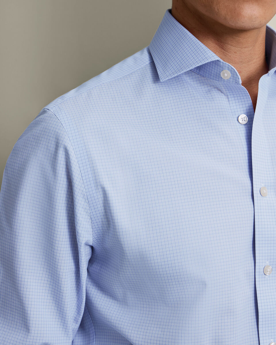Non-Iron Poplin Grid Check Shirt - Mid Blue