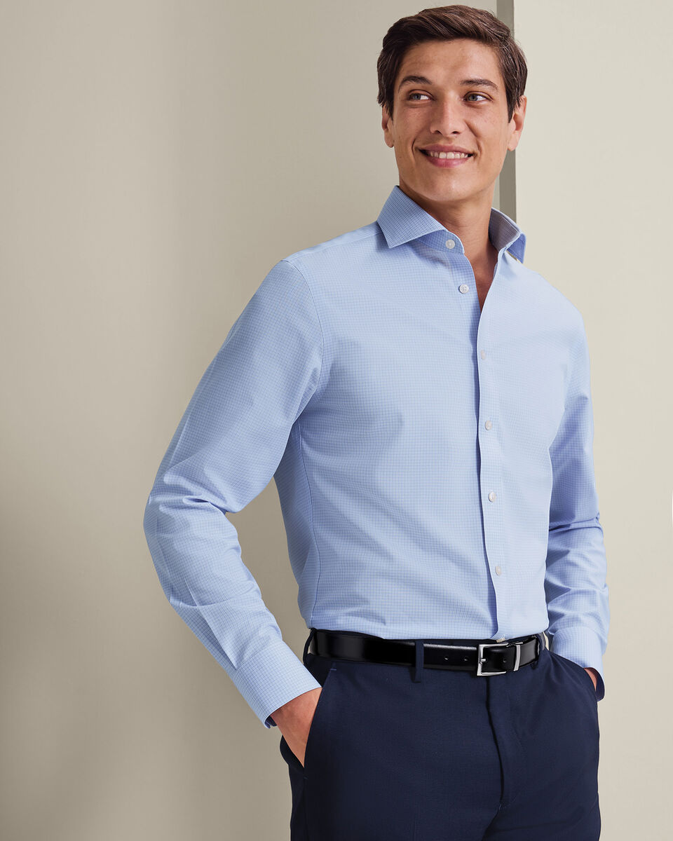 Non-Iron Poplin Grid Check Shirt - Mid Blue Secondary image