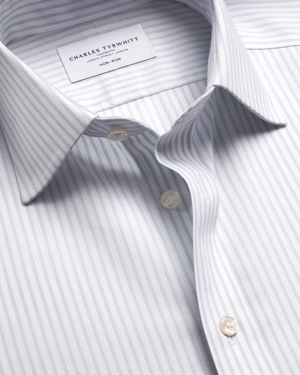 Non-Iron Royal Oxford Stripe Shirt - Silver Grey Main image