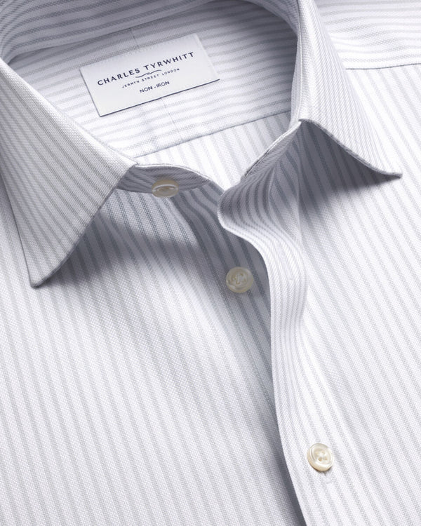 Non-Iron Royal Oxford Stripe Shirt - Silver Grey