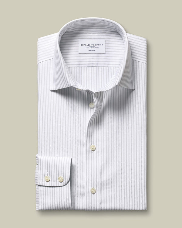 Non-Iron Royal Oxford Stripe Shirt - Silver Grey
