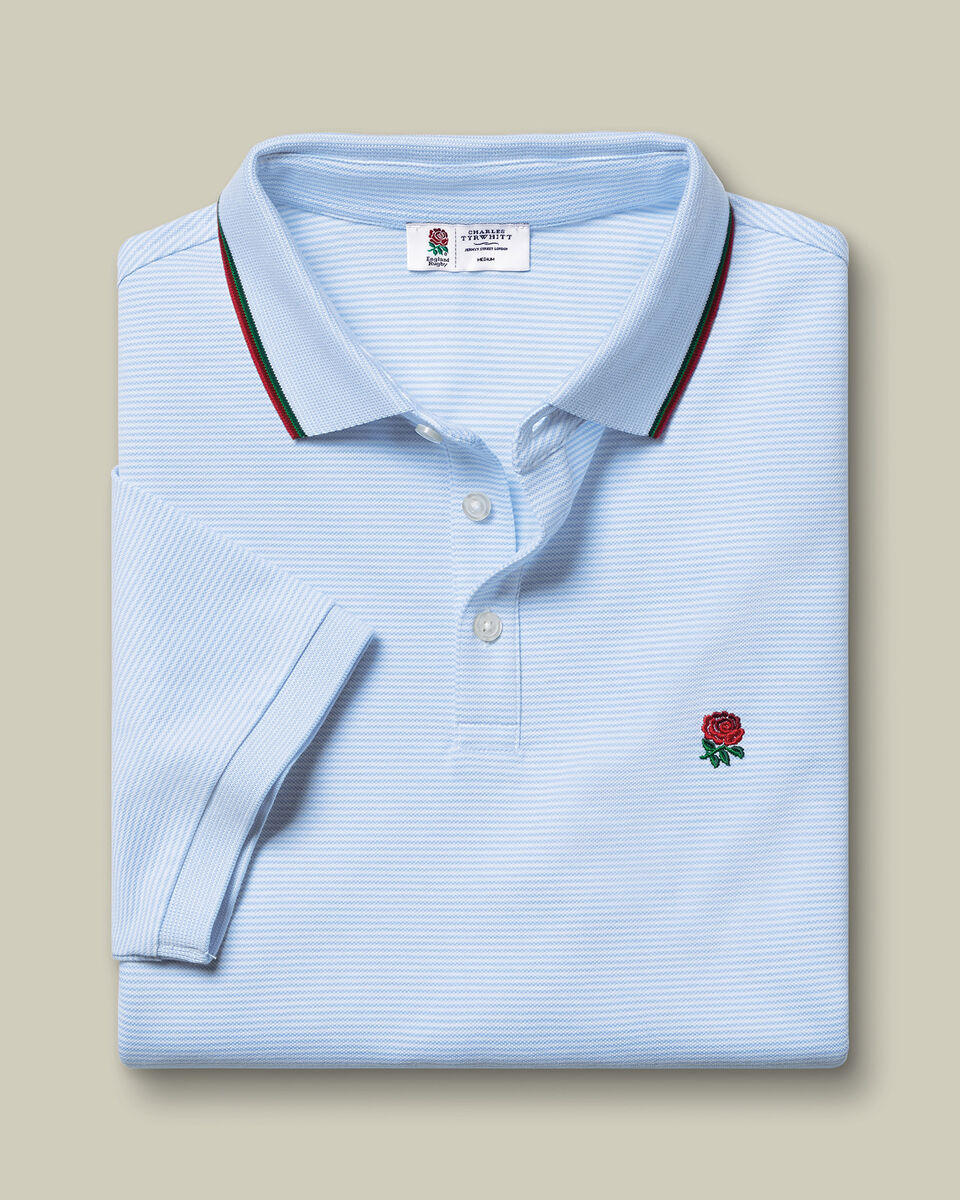 England Rugby Stripe Pique Polo - Sky Blue