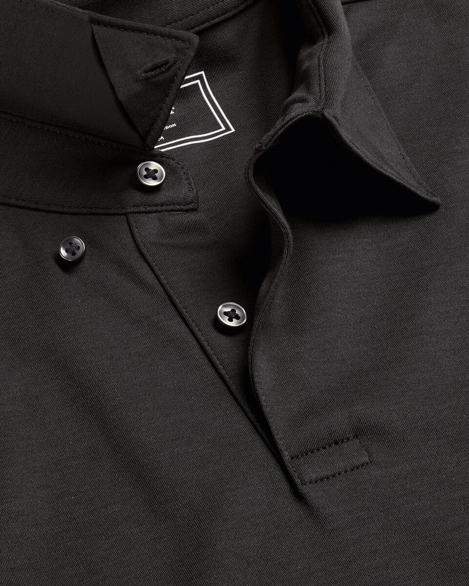 Long Sleeve Smart Cotton Polo - Black