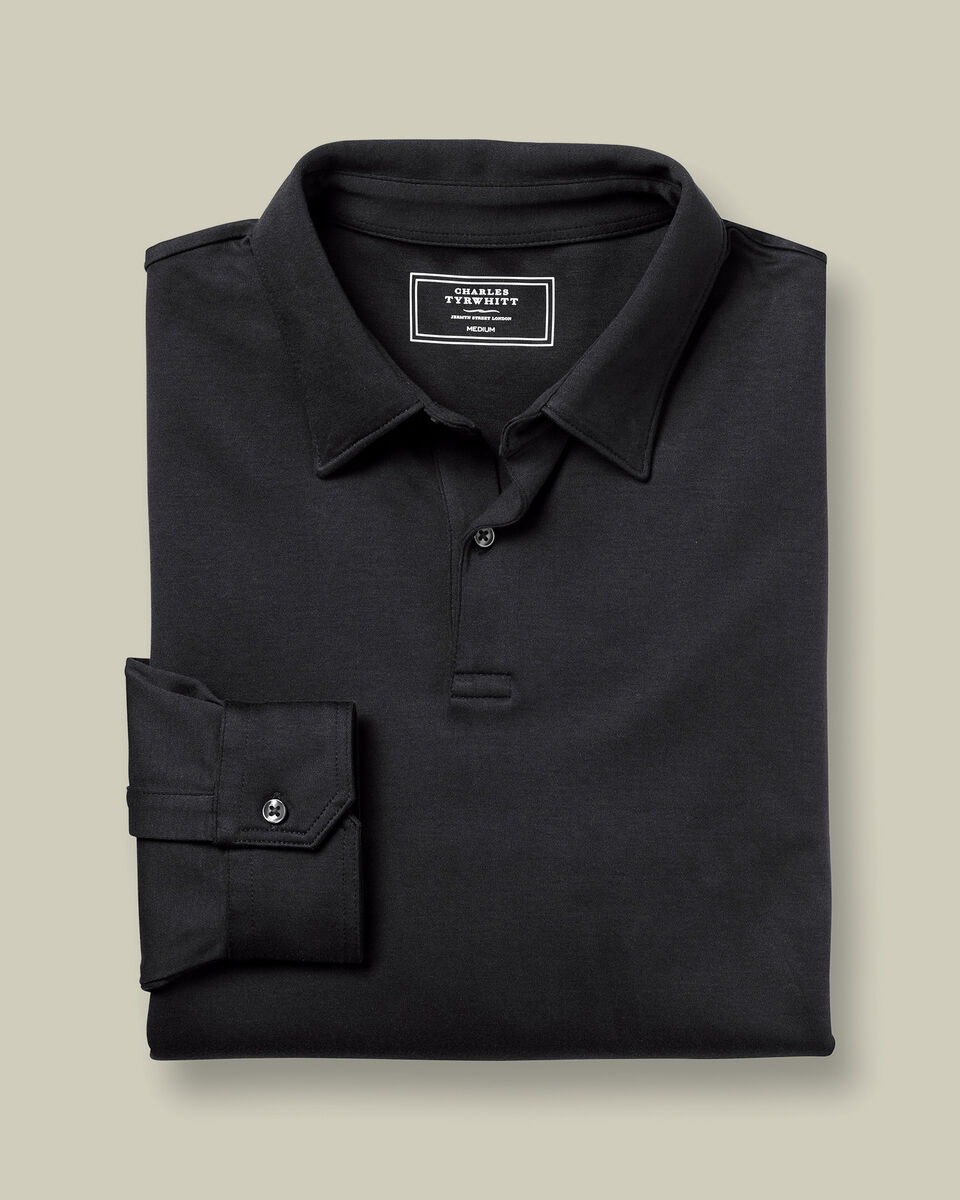 Long Sleeve Smart Cotton Polo - Black