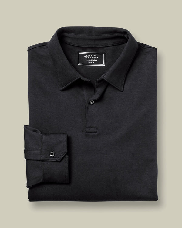 Long Sleeve Smart Cotton Polo - Black