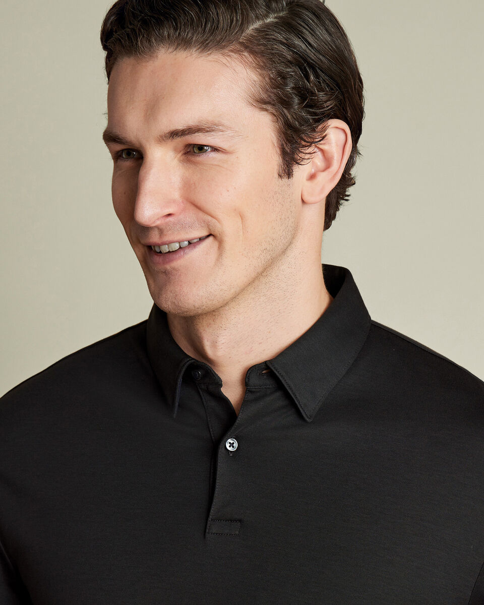 Long Sleeve Smart Cotton Polo - Black