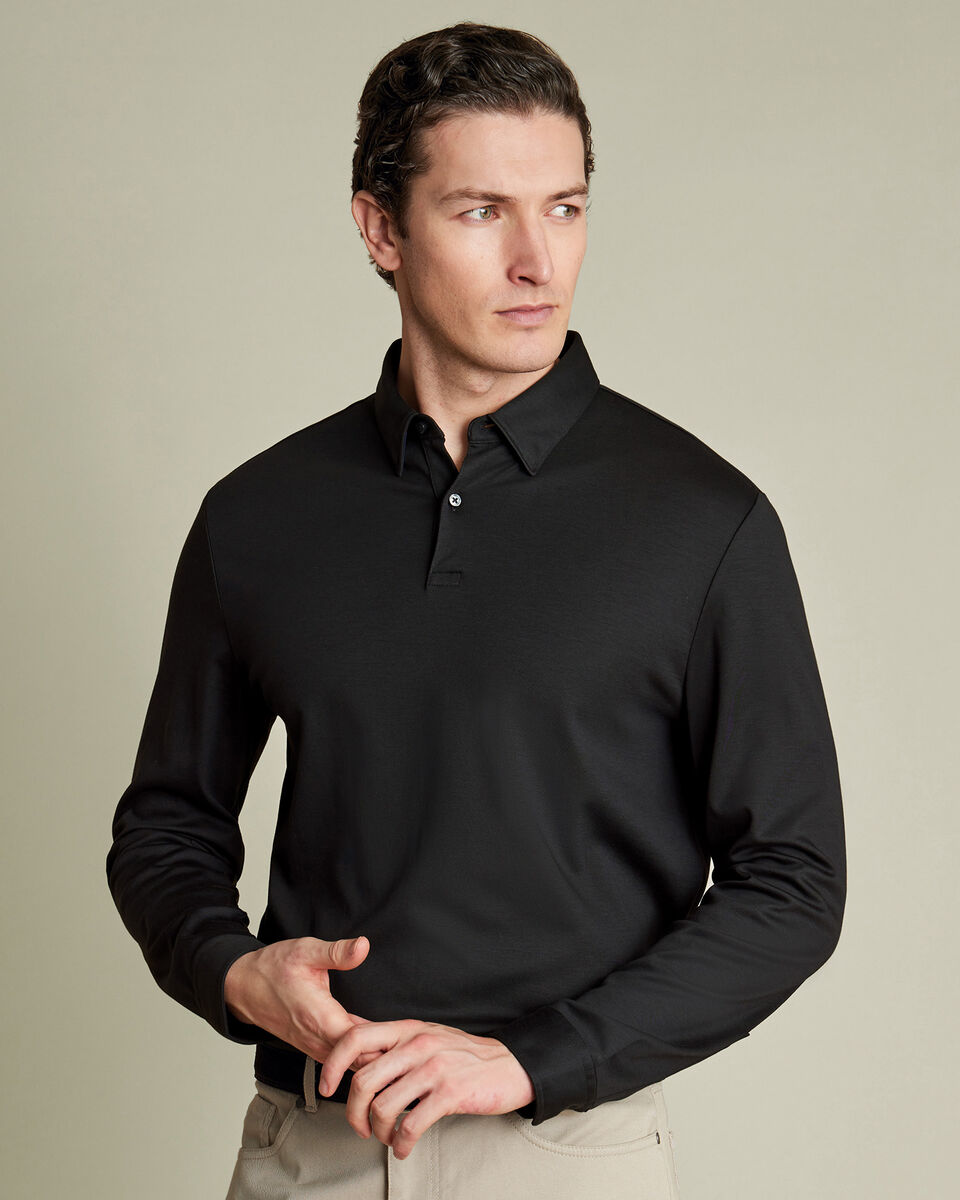 Long Sleeve Smart Cotton Polo - Black Main image