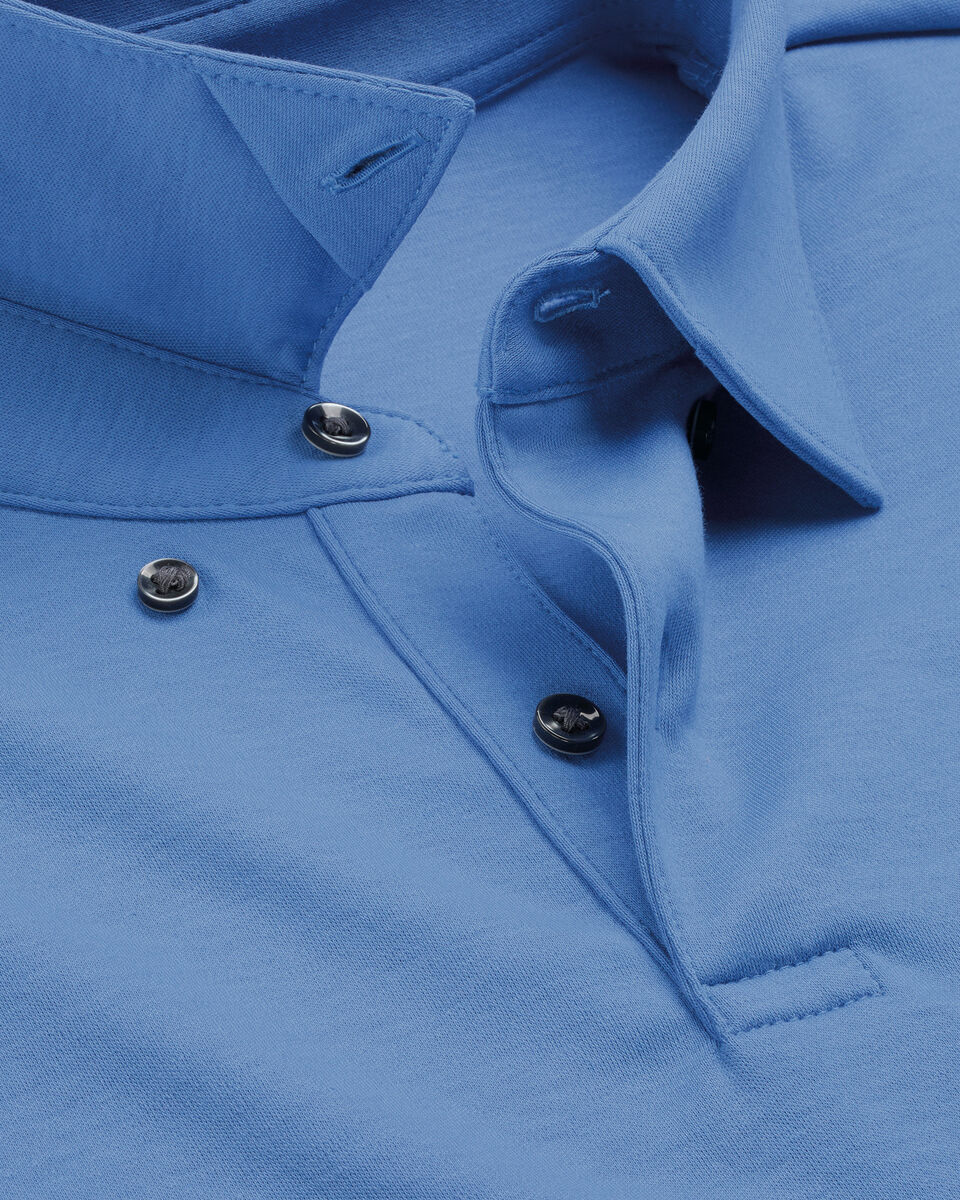 Long Sleeve Smart Cotton Polo - Cornflower Blue Secondary image