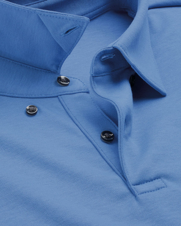 Long Sleeve Smart Cotton Polo - Cornflower Blue