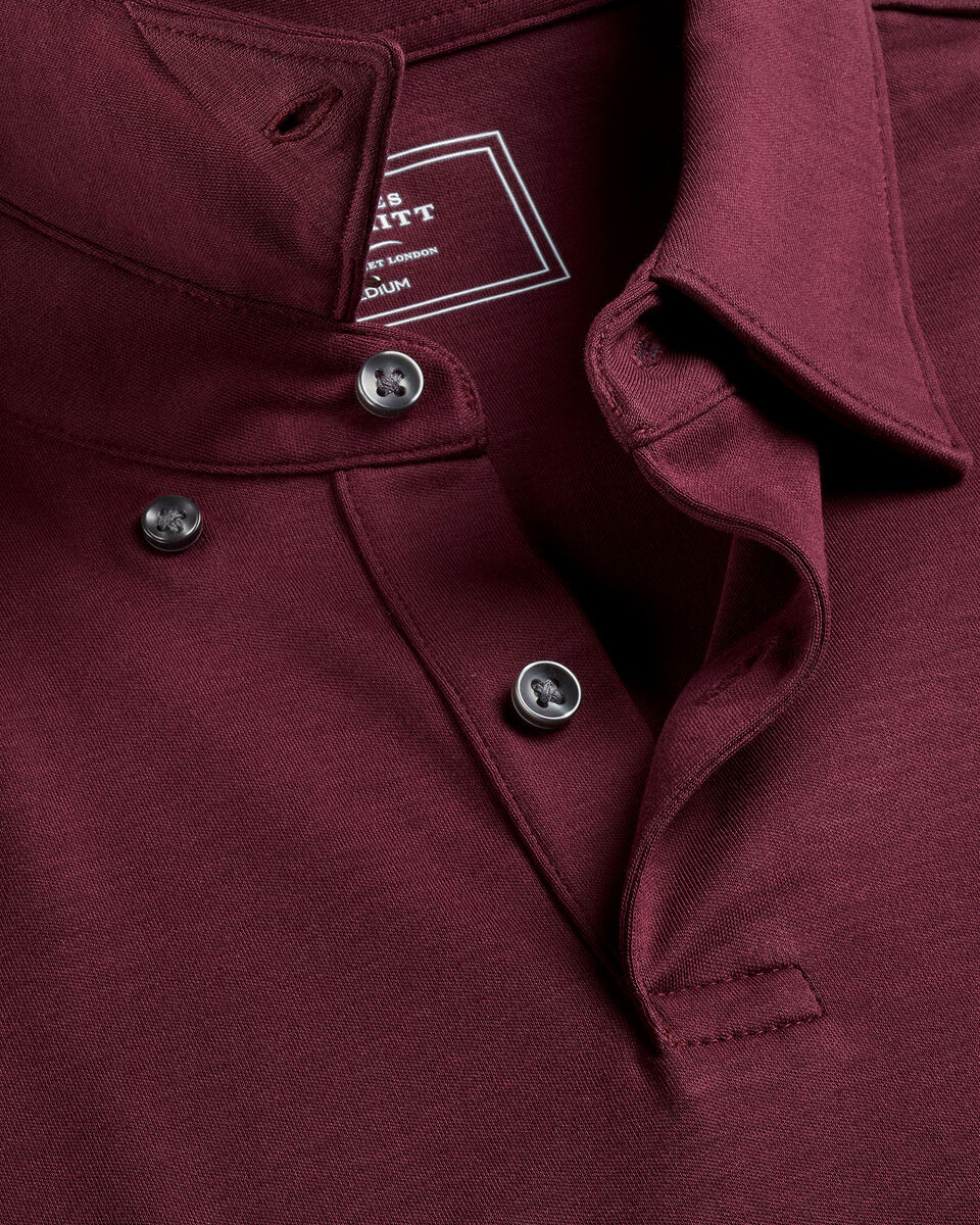Long Sleeve Smart Cotton Polo - Wine Secondary image