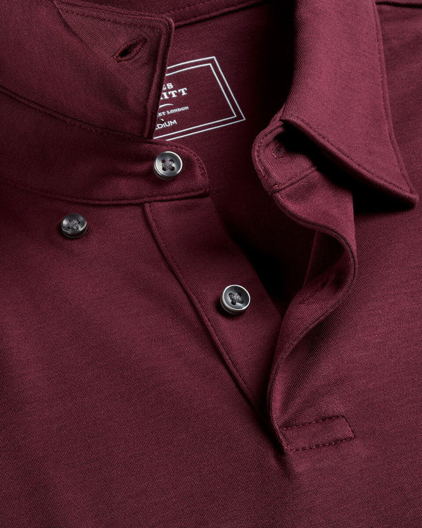 Long Sleeve Smart Cotton Polo - Wine