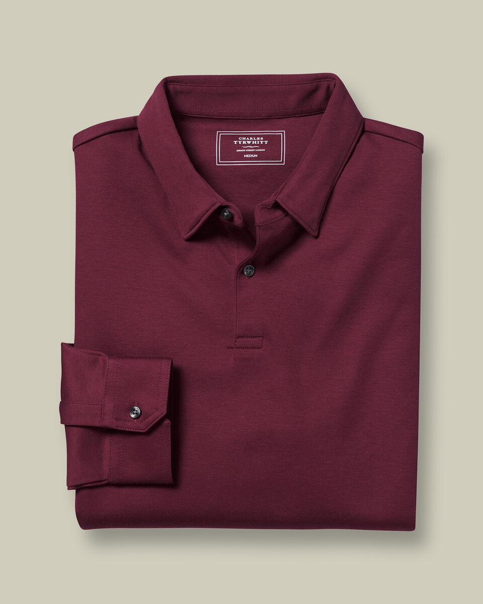 Long Sleeve Smart Cotton Polo - Wine