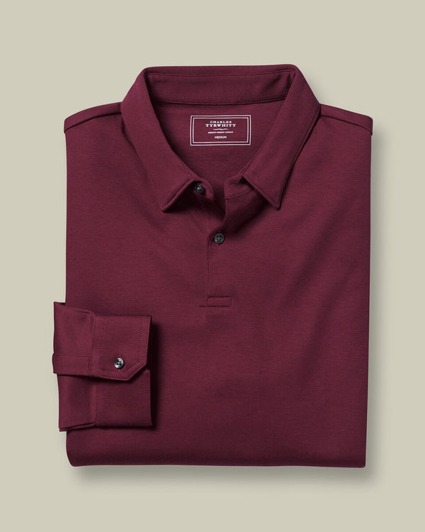 Long Sleeve Smart Cotton Polo - Wine
