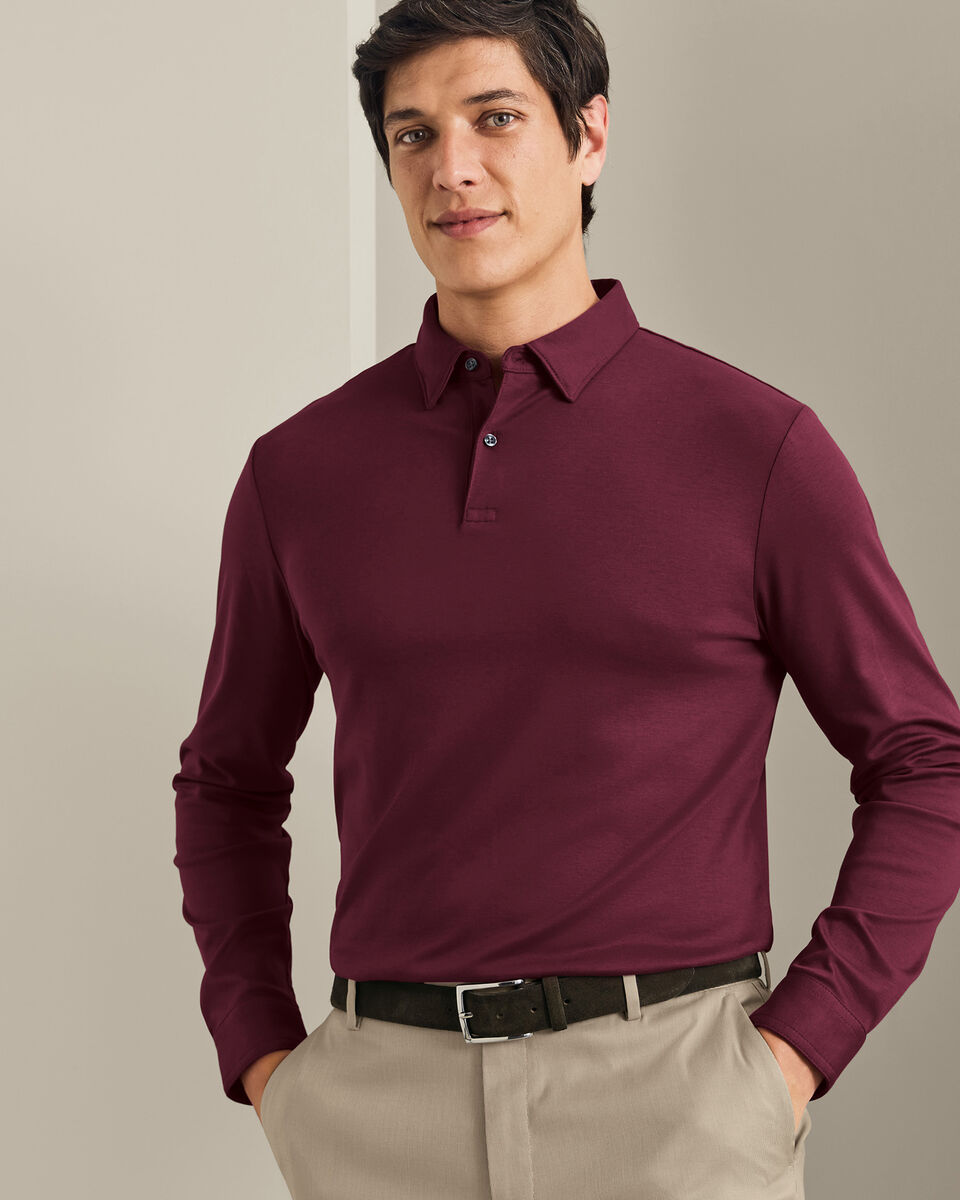 Long Sleeve Smart Cotton Polo - Wine Main image