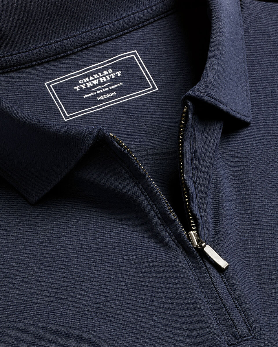 Zip-Neck Jersey Polo - Navy