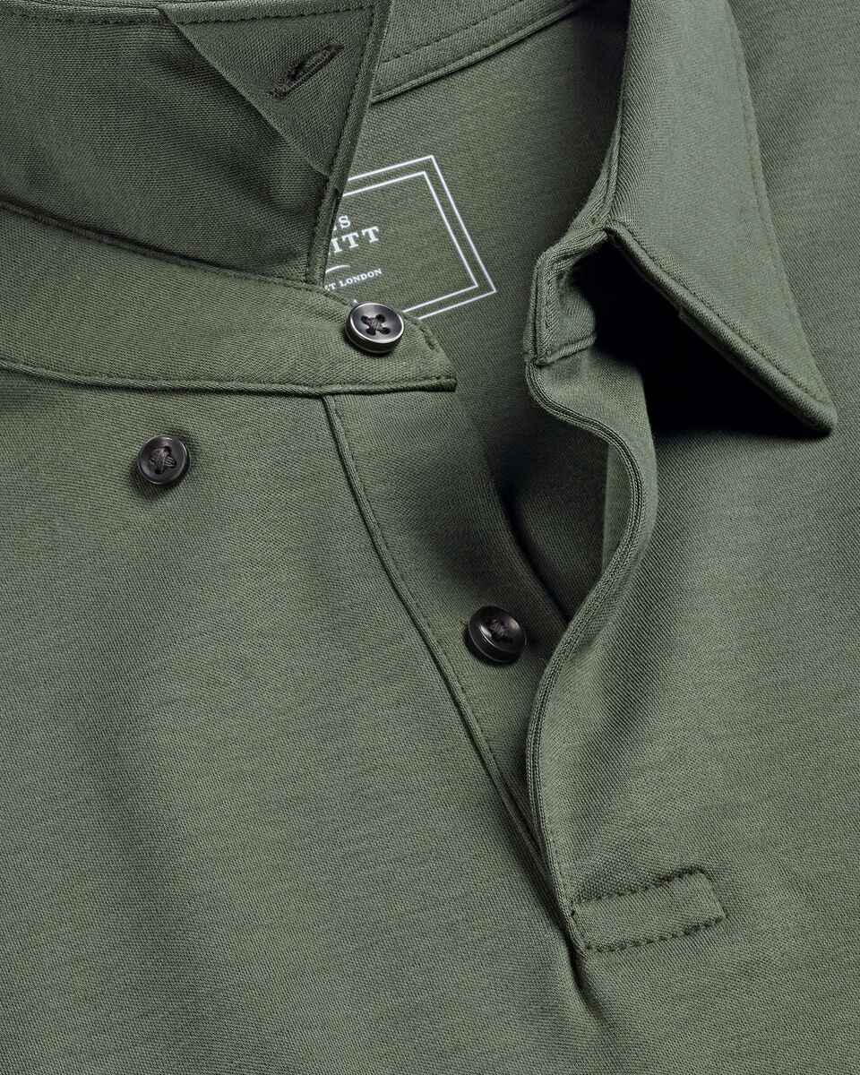Long Sleeve Smart Cotton Polo - Olive Green