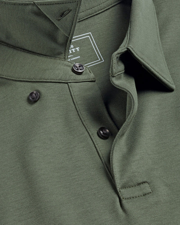 Long Sleeve Smart Cotton Polo - Olive Green