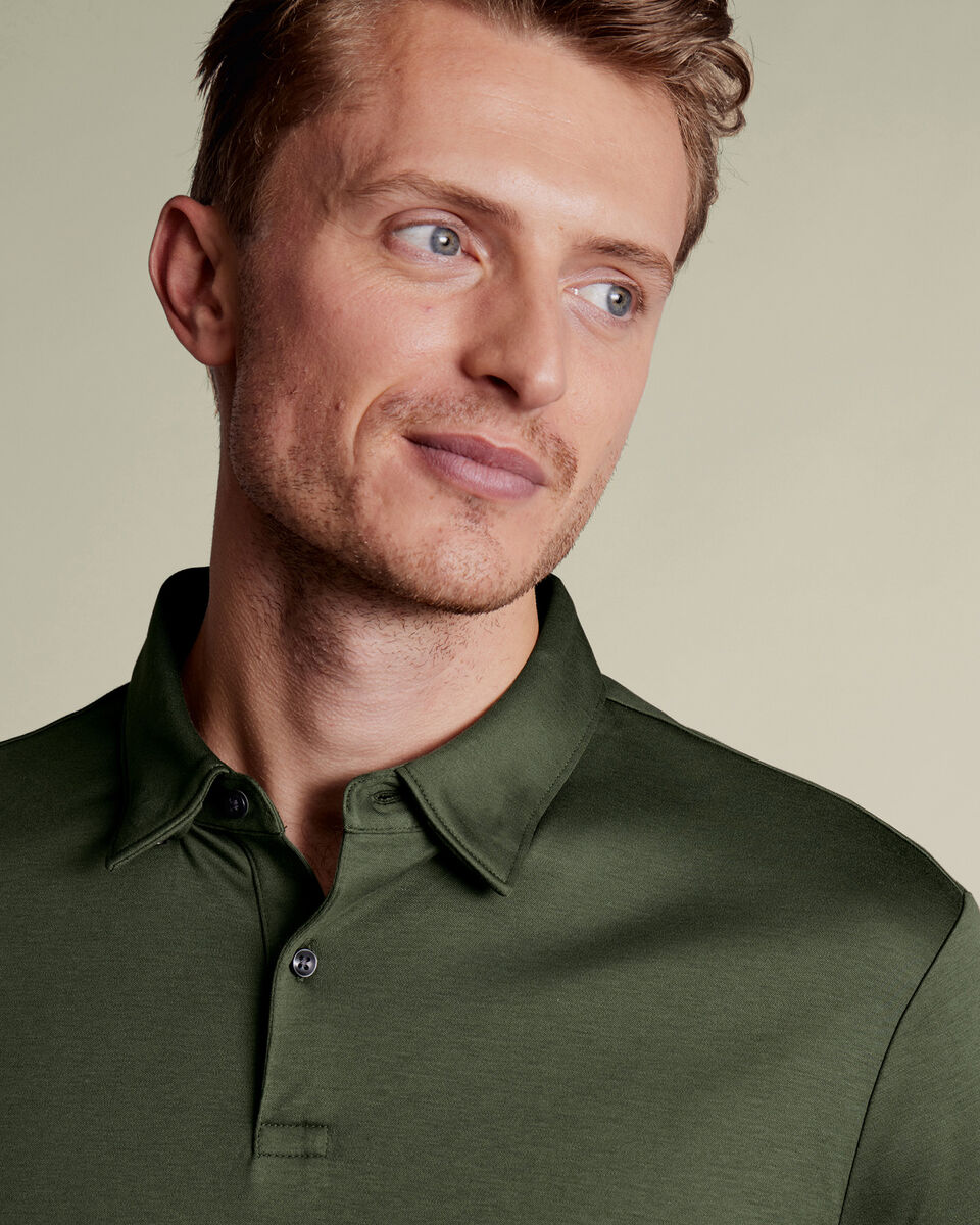 Long Sleeve Smart Cotton Polo - Olive Green