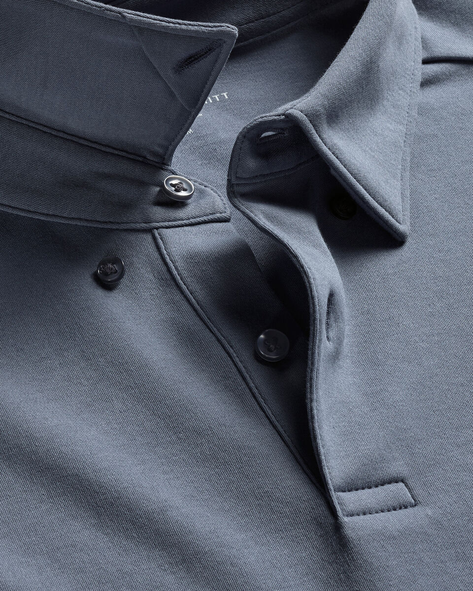 Long Sleeve Smart Cotton Polo - Steel Blue