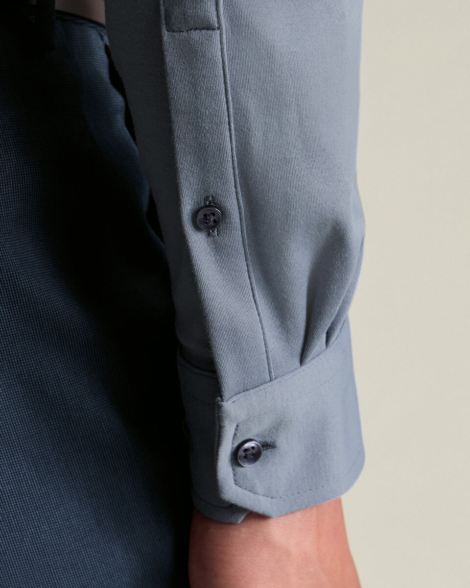 Long Sleeve Smart Cotton Polo - Steel Blue