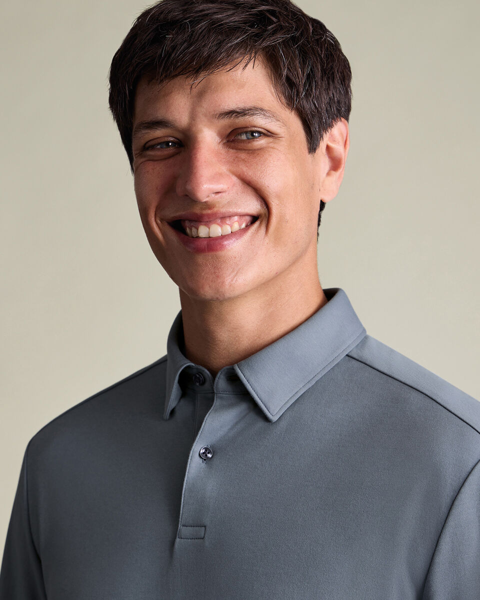Long Sleeve Smart Cotton Polo - Steel Blue